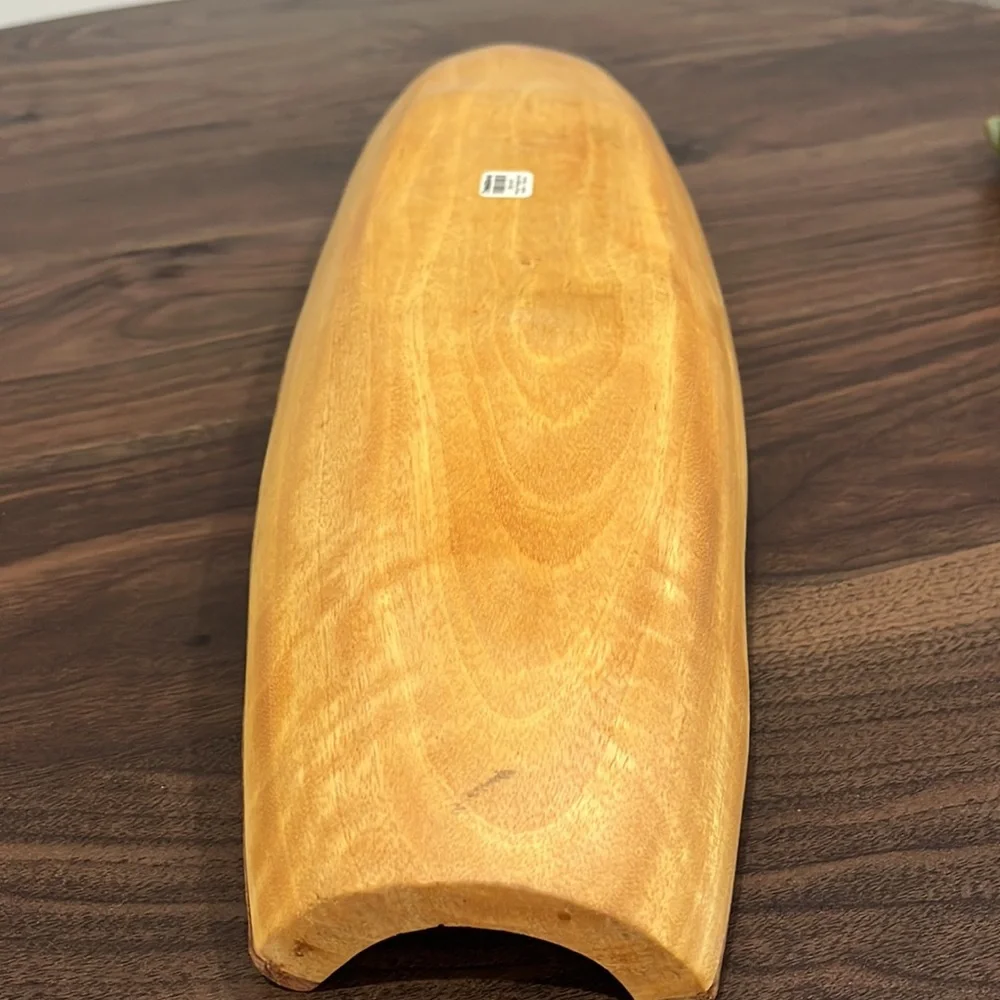 CRATE & BARREL MANGO WEDGE BOAT & 3 ARTICHOKE CANDLES IN GOOD CONDITION